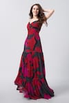 Buy_House of Varada_Black Chinnon Print Floral V-neck Abstract Flared Maxi Dress _at_Aza_Fashions