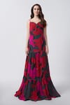 Buy_House of Varada_Black Chinnon Print Floral V-neck Abstract Flared Maxi Dress _Online_at_Aza_Fashions