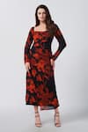 Buy_House of Varada_Black Chinnon Print Floral Sweetheart Wrapped Dress _at_Aza_Fashions