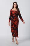 Buy_House of Varada_Black Chinnon Print Floral Sweetheart Wrapped Dress _Online_at_Aza_Fashions