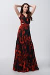 Buy_House of Varada_Black Chinnon Print Floral V-neck Tiered Gathered Dress _at_Aza_Fashions