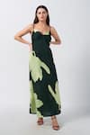 Buy_House of Varada_Green Modal Satin Print Lily Sweetheart Neck Ruched Front Maxi Dress _at_Aza_Fashions