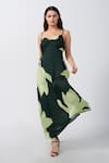 House of Varada_Green Modal Satin Print Lily Sweetheart Neck Ruched Front Maxi Dress _Online_at_Aza_Fashions