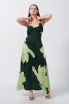 Buy_House of Varada_Green Modal Satin Print Lily Sweetheart Neck Ruched Front Maxi Dress _Online_at_Aza_Fashions