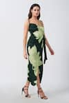 Shop_House of Varada_Green Modal Satin Print Lily Sweetheart Neck Midi Wrap Dress _at_Aza_Fashions