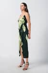 Buy_House of Varada_Green Modal Satin Print Lily Sweetheart Neck Midi Wrap Dress _Online_at_Aza_Fashions