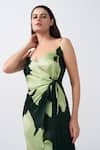 Shop_House of Varada_Green Modal Satin Print Lily Sweetheart Neck Midi Wrap Dress _Online_at_Aza_Fashions