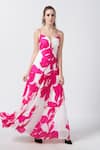 Buy_House of Varada_Pink Crepe Print Peony Sweetheart Neck Front Ruched Tiered Maxi Dress _at_Aza_Fashions