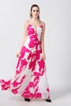 Buy_House of Varada_Pink Crepe Print Peony Sweetheart Neck Front Ruched Tiered Maxi Dress _Online_at_Aza_Fashions