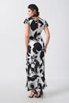 Shop_House of Varada_Black Crepe Print Musk Bloom V Neck Ruffled Sleeves Dress _at_Aza_Fashions