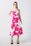 Buy_House of Varada_Pink Crepe Print Peony Bloom Sweetheart Neck Midi Dress _at_Aza_Fashions