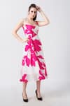 House of Varada_Pink Crepe Print Peony Bloom Sweetheart Neck Midi Dress _Online_at_Aza_Fashions