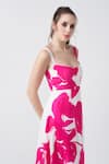 Buy_House of Varada_Pink Crepe Print Peony Bloom Sweetheart Neck Midi Dress _Online_at_Aza_Fashions