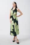 Buy_House of Varada_Green Satin Print Lily Flora Halter Neck Midi Dress _at_Aza_Fashions