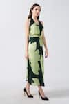 Buy_House of Varada_Green Satin Print Lily Flora Halter Neck Midi Dress _Online_at_Aza_Fashions