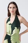 Shop_House of Varada_Green Satin Print Lily Flora Halter Neck Midi Dress _Online_at_Aza_Fashions