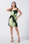 Buy_House of Varada_Green Satin Print Lily Flora Sweetheart Neck Short Dress _at_Aza_Fashions