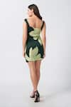 House of Varada_Green Satin Print Lily Flora Sweetheart Neck Short Dress _Online_at_Aza_Fashions