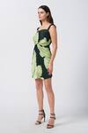 Buy_House of Varada_Green Satin Print Lily Flora Sweetheart Neck Short Dress _Online_at_Aza_Fashions