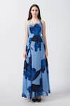 Buy_House of Varada_Blue Crepe Print Iris Halter Neck Maxi Dress _Online_at_Aza_Fashions