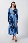 Buy_House of Varada_Blue Crepe Print Iris V Neck Midi Dress _at_Aza_Fashions