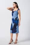 Buy_House of Varada_Blue Crepe Print Iris Sweetheart Neck Twisted Bodice Midi Dress _Online_at_Aza_Fashions