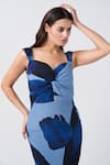 Shop_House of Varada_Blue Crepe Print Iris Sweetheart Neck Twisted Bodice Midi Dress _Online_at_Aza_Fashions