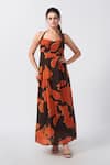 Buy_House of Varada_Brown Crepe Print Ivy Bloom Halter Neck Maxi Dress _at_Aza_Fashions