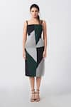 House of Varada_Green Crepe Print Dimension Square Neck Bodycon Midi Dress _Online_at_Aza_Fashions