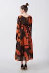 Shop_House of Varada_Brown Crepe Print Autumn Bloom Boat Neck Midi Dress _at_Aza_Fashions