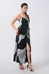 Buy_House of Varada_Green Crepe Print Dimension Sweetheart Neck Wrap Midi Dress _Online_at_Aza_Fashions