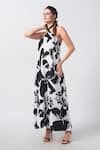 Buy_House of Varada_Black Crepe Print Floral Halter Neck Maxi Dress _at_Aza_Fashions