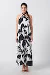 House of Varada_Black Crepe Print Floral Halter Neck Maxi Dress _Online_at_Aza_Fashions