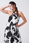 Buy_House of Varada_Black Crepe Print Floral Halter Neck Maxi Dress _Online_at_Aza_Fashions