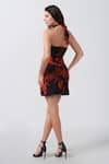 House of Varada_Orange Chinon Print Abstract Halter Neck Floral Tie Up Dress _Online_at_Aza_Fashions