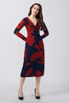 Buy_House of Varada_Red Chinon Print Abstract V-neck Floral Dress _at_Aza_Fashions