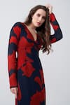 Buy_House of Varada_Red Chinon Print Abstract V-neck Floral Dress _Online_at_Aza_Fashions