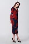 Shop_House of Varada_Red Chinon Print Abstract V-neck Floral Dress _Online_at_Aza_Fashions