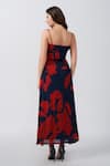 House of Varada_Red Chinon Print Abstract Sweetheart Floral Ruched Yoke Dress _Online_at_Aza_Fashions