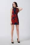 Buy_House of Varada_Red Chinon Print Abstract Halter Neck Floral Dress _at_Aza_Fashions