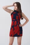 Buy_House of Varada_Red Chinon Print Abstract Halter Neck Floral Dress _Online_at_Aza_Fashions