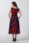 Shop_House of Varada_Red Chinon Print Abstract Boat Neck Floral Cutout A-line Dress _at_Aza_Fashions