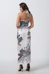 House of Varada_White Modal Satin Print Floral Halter Neck Asymmetric Wrap Dress _Online_at_Aza_Fashions