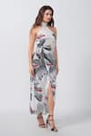 Shop_House of Varada_White Modal Satin Print Floral Halter Neck Asymmetric Wrap Dress _Online_at_Aza_Fashions