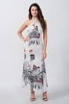 Buy_House of Varada_White Modal Satin Print Floral Halter Neck Abstract Panelled Dress _at_Aza_Fashions