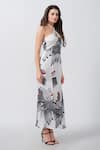 Buy_House of Varada_White Modal Satin Print Floral Halter Neck Abstract Panelled Dress _Online_at_Aza_Fashions