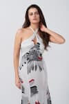 Shop_House of Varada_White Modal Satin Print Floral Halter Neck Abstract Panelled Dress _Online_at_Aza_Fashions