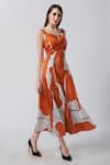 Buy_House of Varada_Orange Cotton Satin Print Scribble Sweetheart Abstract Twisted Bodice Dress _Online_at_Aza_Fashions