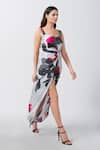 Buy_House of Varada_White Modal Satin Print Floral Geometric Abstract Twisted Front Knot Dress _Online_at_Aza_Fashions