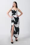 Buy_House of Varada_Green Modal Satin Print Abstract Plunge V-neck Wrap Style Dress _at_Aza_Fashions